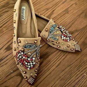 Semida bejeweled beige suade flat